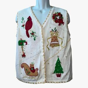 VINTAGE 90s Sarah Bentley Christmas Cardinal Ugly Christmas Sweater Vest Size L